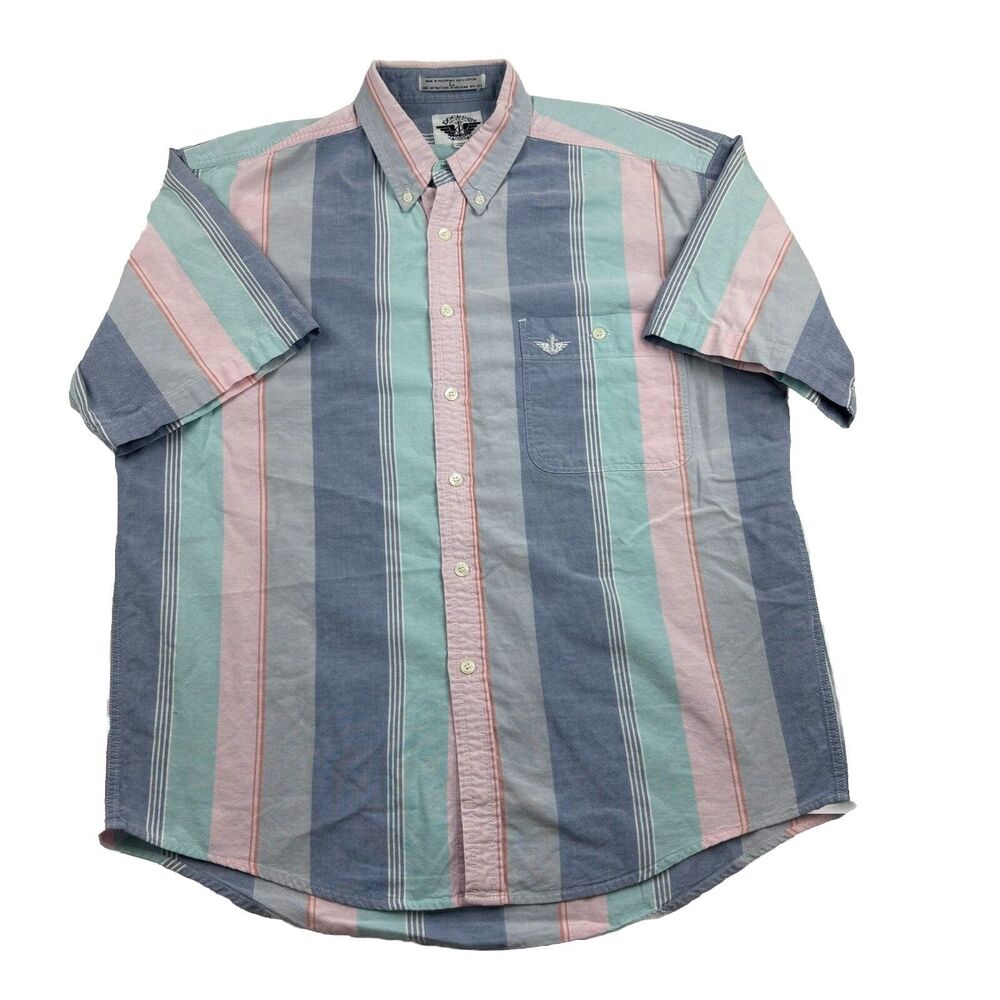 Vintage Levis Dockers Button Up Shirt Mens L Vertical Stripe Colorblock Pastel